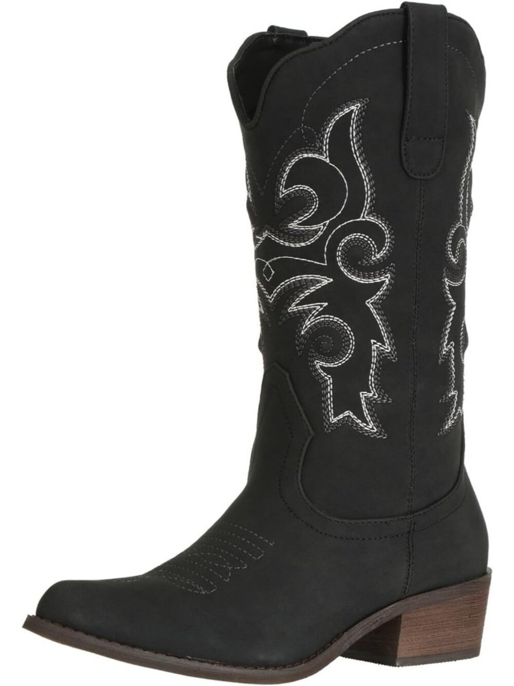 Women's Black Cowgirl Cowboy Boots Wide Calf Western Pointed Toe Dual Pull-On